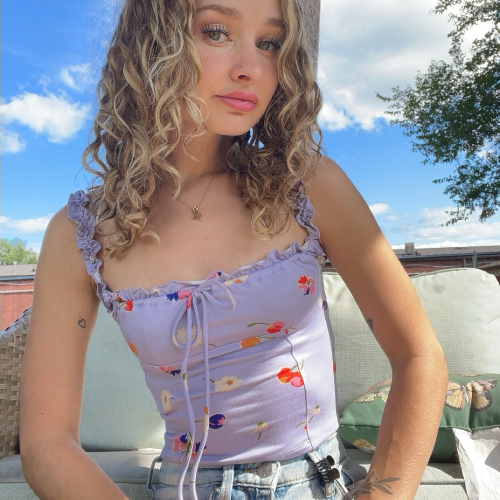 Urban Outfitters Lilac Floral & Fruity Ruffled Tank Top - Picture 9 of 11